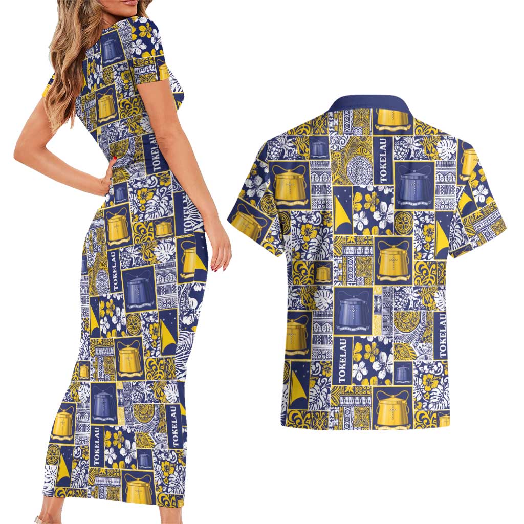 Tokelau Manuia te Kilihimahi Couples Matching Short Sleeve Bodycon Dress and Hawaiian Shirt Pacific Patchwork Xmas Vibes - Polynesian Pride