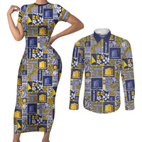 Tokelau Manuia te Kilihimahi Couples Matching Short Sleeve Bodycon Dress and Long Sleeve Button Shirt Pacific Patchwork Xmas Vibes - Polynesian Pride