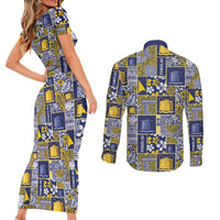 Tokelau Manuia te Kilihimahi Couples Matching Short Sleeve Bodycon Dress and Long Sleeve Button Shirt Pacific Patchwork Xmas Vibes - Polynesian Pride