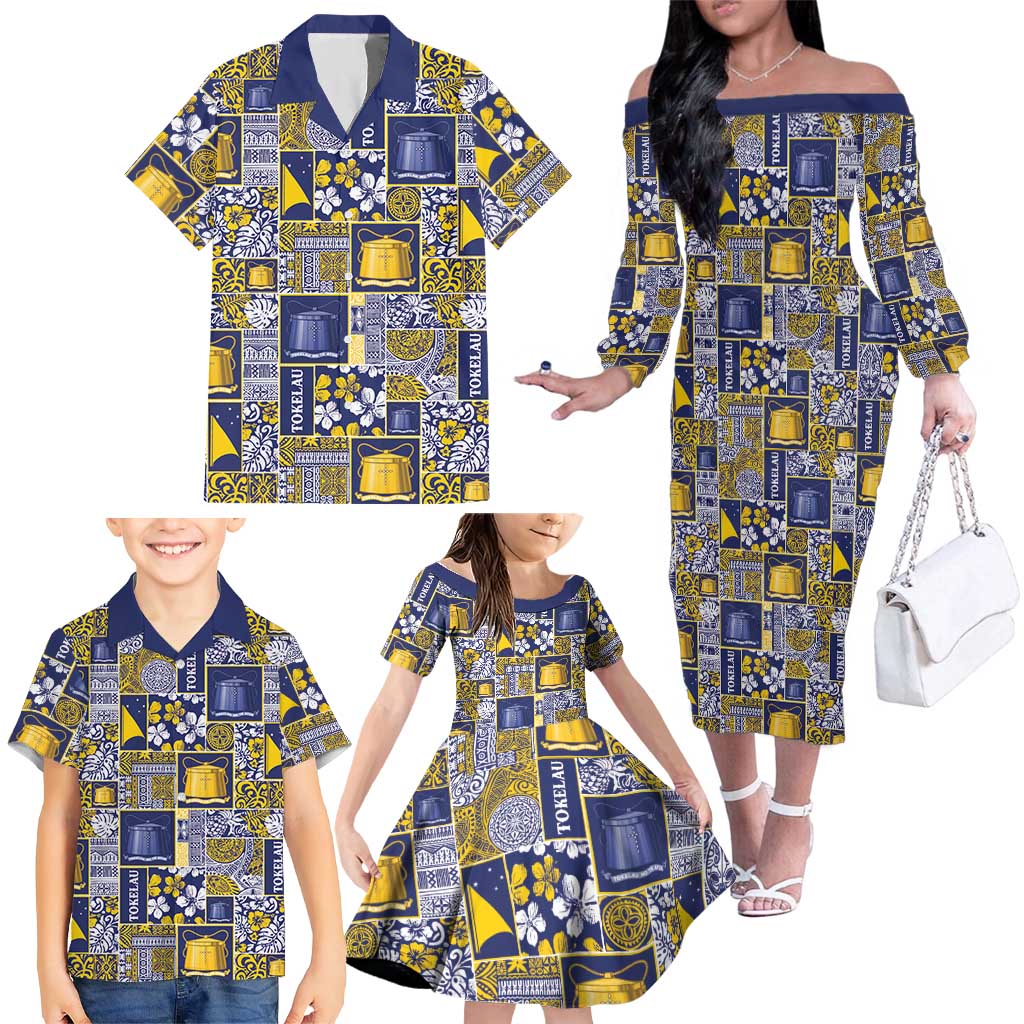 Tokelau Manuia te Kilihimahi Family Matching Off The Shoulder Long Sleeve Dress and Hawaiian Shirt Pacific Patchwork Xmas Vibes LT9 - Polynesian Pride