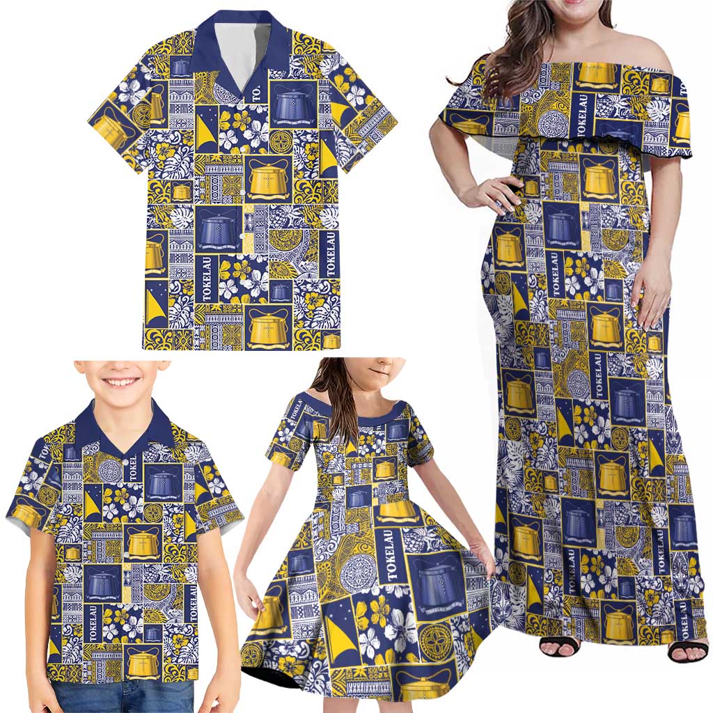 Tokelau Manuia te Kilihimahi Family Matching Off Shoulder Maxi Dress and Hawaiian Shirt Pacific Patchwork Xmas Vibes - Polynesian Pride