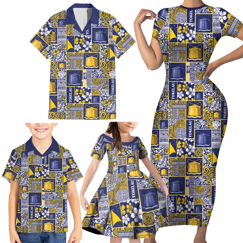 Tokelau Manuia te Kilihimahi Family Matching Short Sleeve Bodycon Dress and Hawaiian Shirt Pacific Patchwork Xmas Vibes LT9 - Polynesian Pride