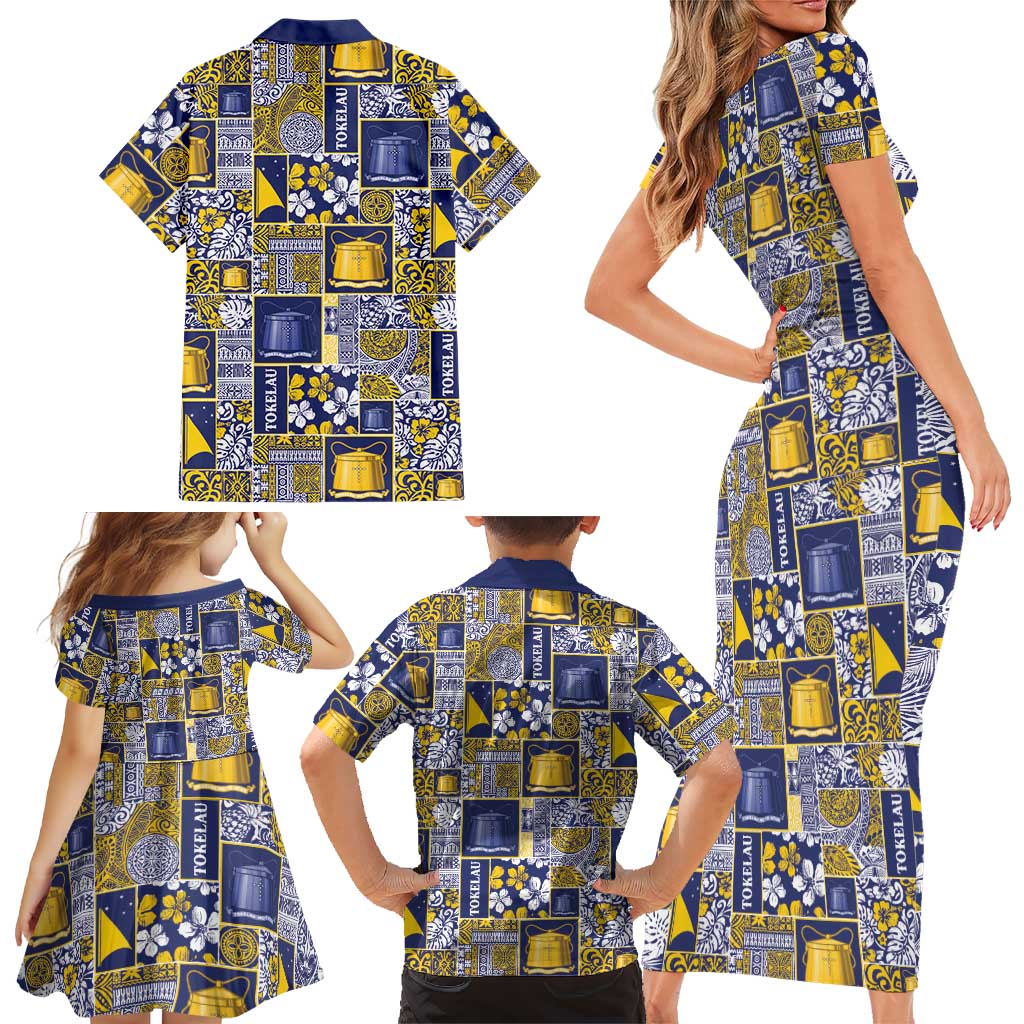 Tokelau Manuia te Kilihimahi Family Matching Short Sleeve Bodycon Dress and Hawaiian Shirt Pacific Patchwork Xmas Vibes LT9 - Polynesian Pride