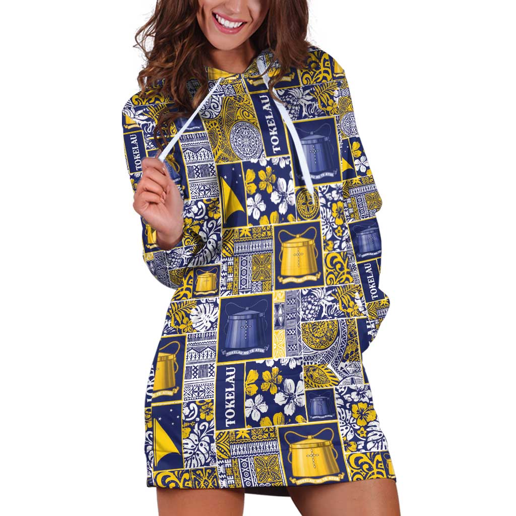 Tokelau Manuia te Kilihimahi Hoodie Dress Pacific Patchwork Xmas Vibes LT9 Blue - Polynesian Pride