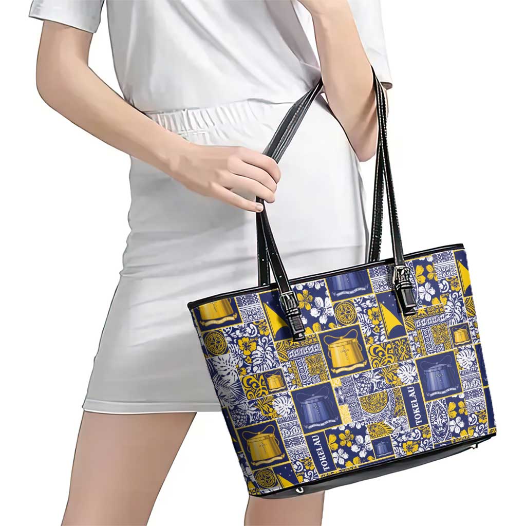 Tokelau Manuia te Kilihimahi Leather Tote Bag Pacific Patchwork Xmas Vibes - Polynesian Pride