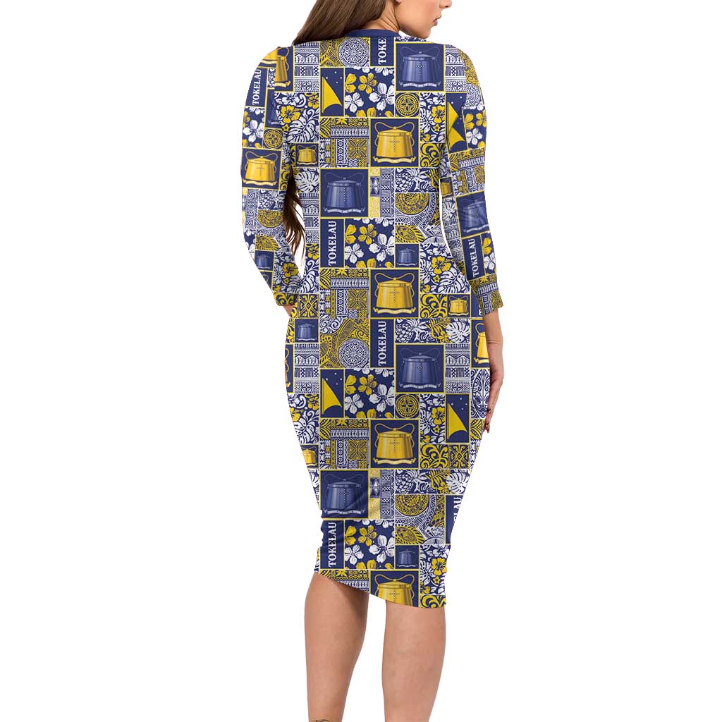 Tokelau Manuia te Kilihimahi Long Sleeve Bodycon Dress Pacific Patchwork Xmas Vibes - Polynesian Pride