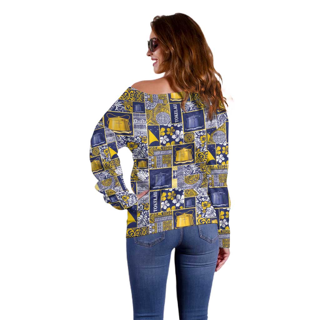 Tokelau Manuia te Kilihimahi Off Shoulder Sweater Pacific Patchwork Xmas Vibes - Polynesian Pride