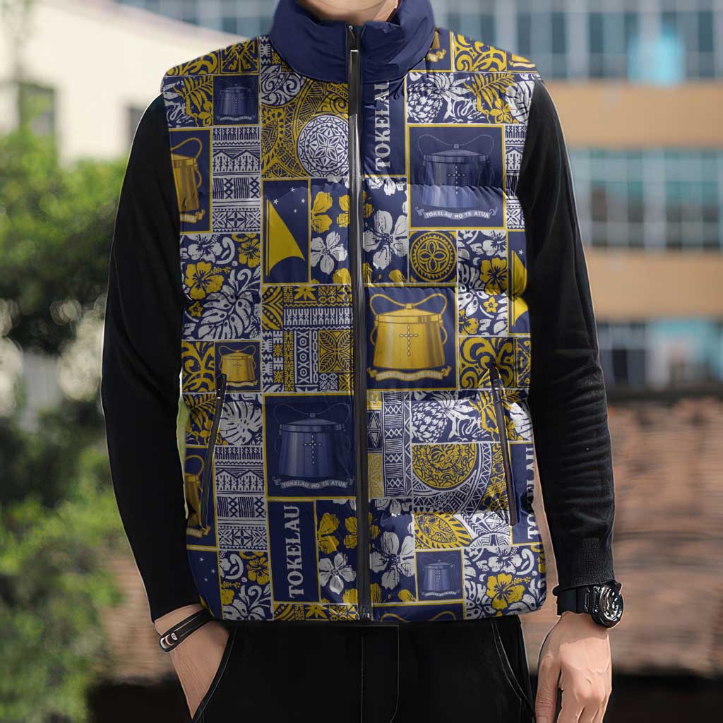 Tokelau Manuia te Kilihimahi Sleeveless Puffer Jacket Pacific Patchwork Xmas Vibes - Polynesian Pride