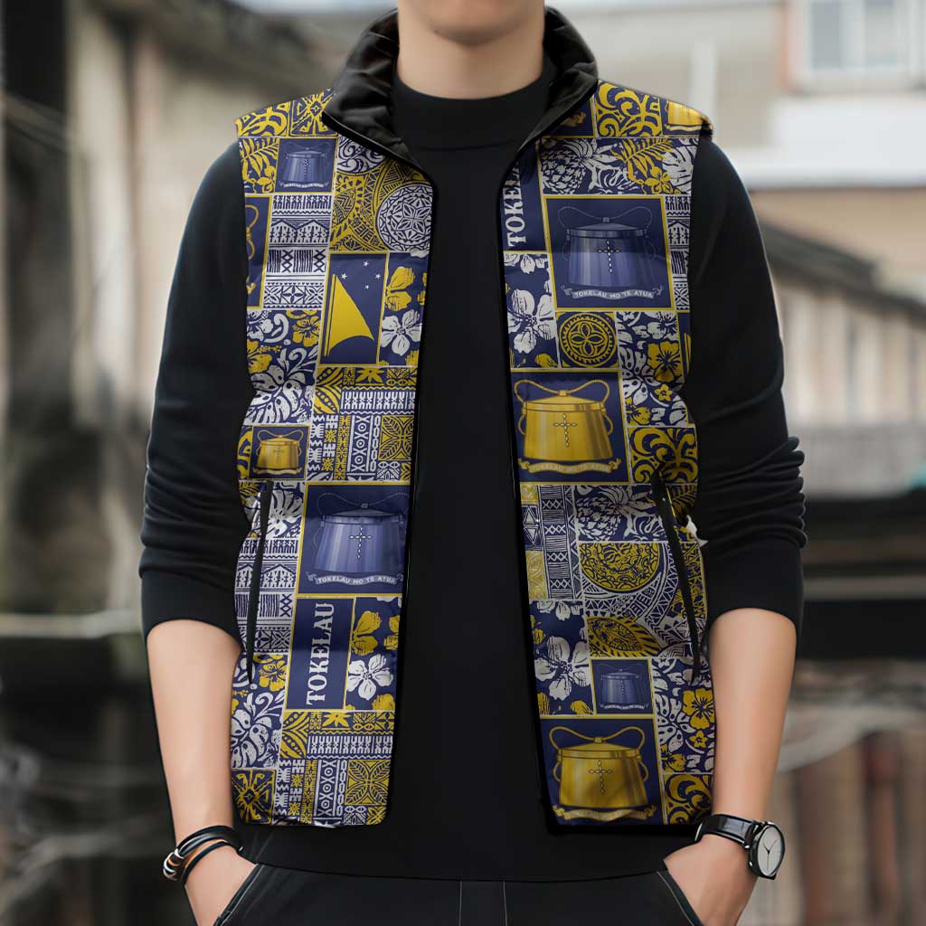 Tokelau Manuia te Kilihimahi Sleeveless Puffer Jacket Pacific Patchwork Xmas Vibes - Polynesian Pride