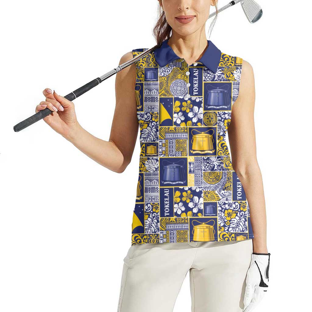 Tokelau Manuia te Kilihimahi Women Sleeveless Polo Shirt Pacific Patchwork Xmas Vibes - Polynesian Pride