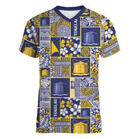 Tokelau Manuia te Kilihimahi Women V-Neck T-Shirt Pacific Patchwork Xmas Vibes - Polynesian Pride
