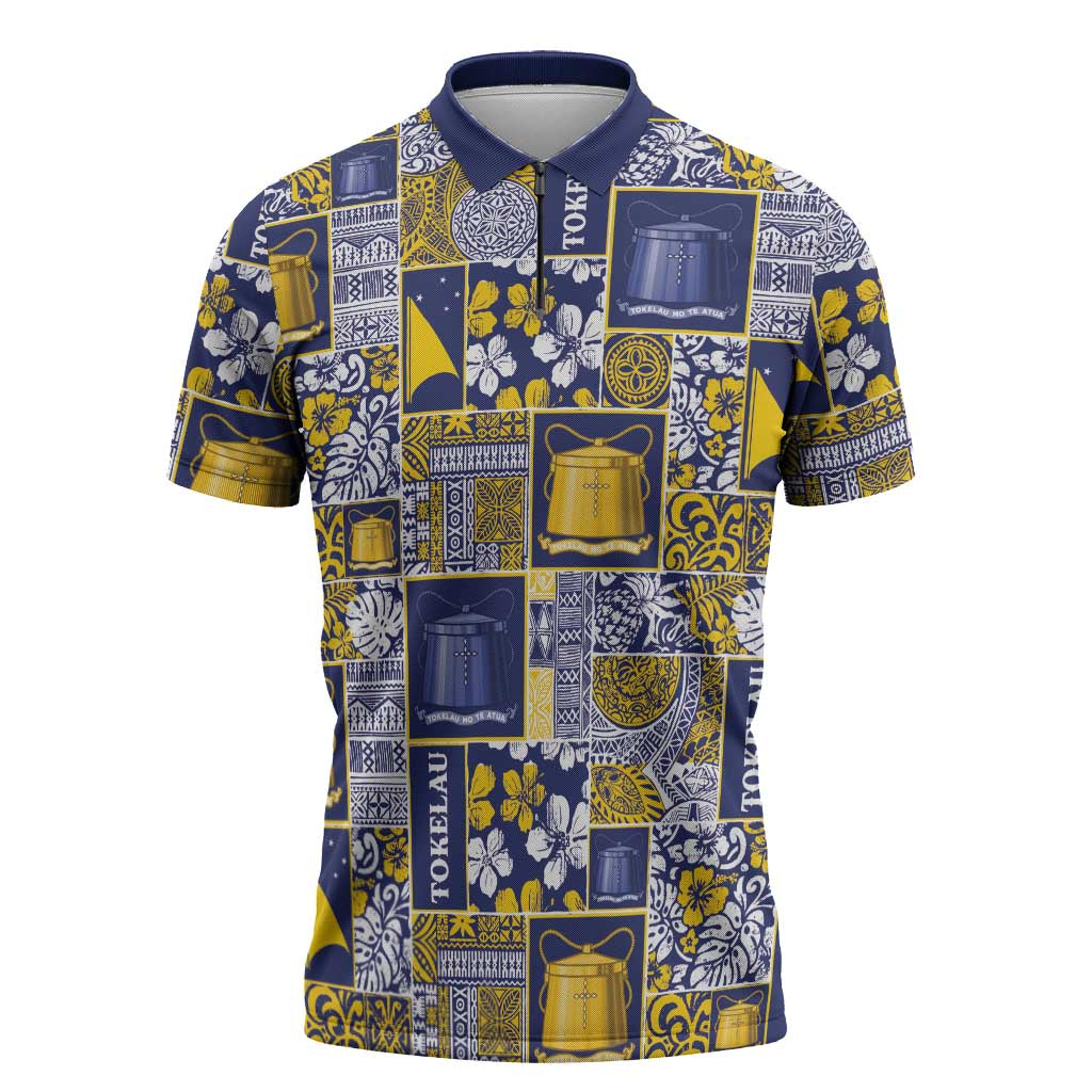 Tokelau Manuia te Kilihimahi Zipper Polo Shirt Pacific Patchwork Xmas Vibes - Polynesian Pride