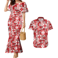 Wallis Et Futuna Kilisimasi Fiefia Couples Matching Mermaid Dress and Hawaiian Shirt Pacific Patchwork Xmas Vibes LT9 Red - Polynesian Pride