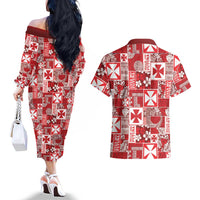 Wallis Et Futuna Kilisimasi Fiefia Couples Matching Off The Shoulder Long Sleeve Dress and Hawaiian Shirt Pacific Patchwork Xmas Vibes LT9 - Polynesian Pride