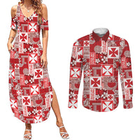 Wallis Et Futuna Kilisimasi Fiefia Couples Matching Summer Maxi Dress and Long Sleeve Button Shirt Pacific Patchwork Xmas Vibes - Polynesian Pride