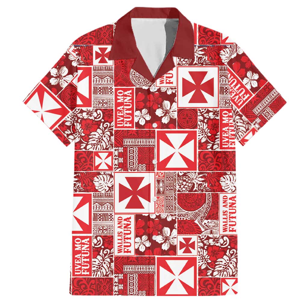 Wallis Et Futuna Kilisimasi Fiefia Family Matching Summer Maxi Dress and Hawaiian Shirt Pacific Patchwork Xmas Vibes LT9 Dad's Shirt - Short Sleeve Red - Polynesian Pride