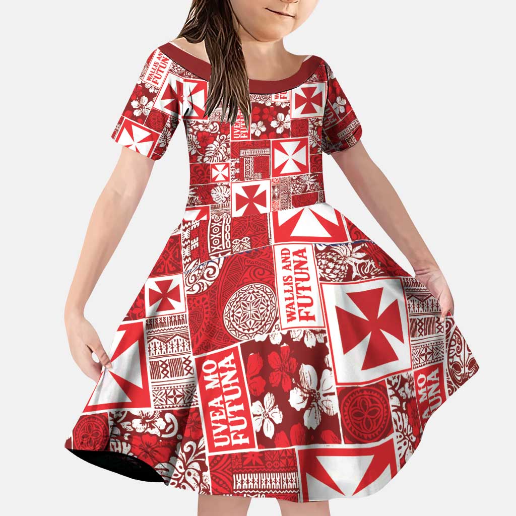 Wallis Et Futuna Kilisimasi Fiefia Family Matching Tank Maxi Dress and Hawaiian Shirt Pacific Patchwork Xmas Vibes LT9 Daughter's Dress Red - Polynesian Pride