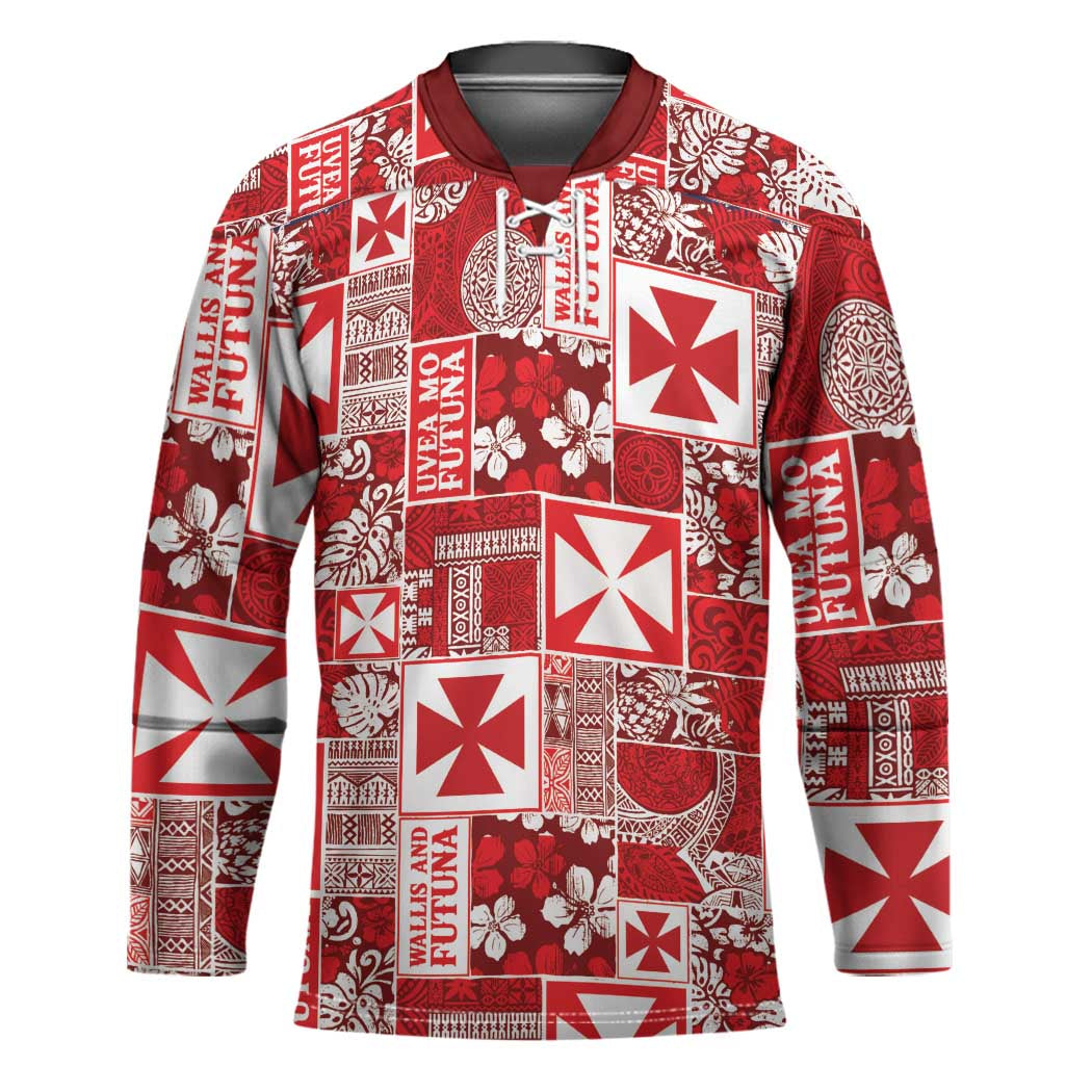 Wallis Et Futuna Kilisimasi Fiefia Hockey Jersey Pacific Patchwork Xmas Vibes LT9 Unisex Red - Polynesian Pride
