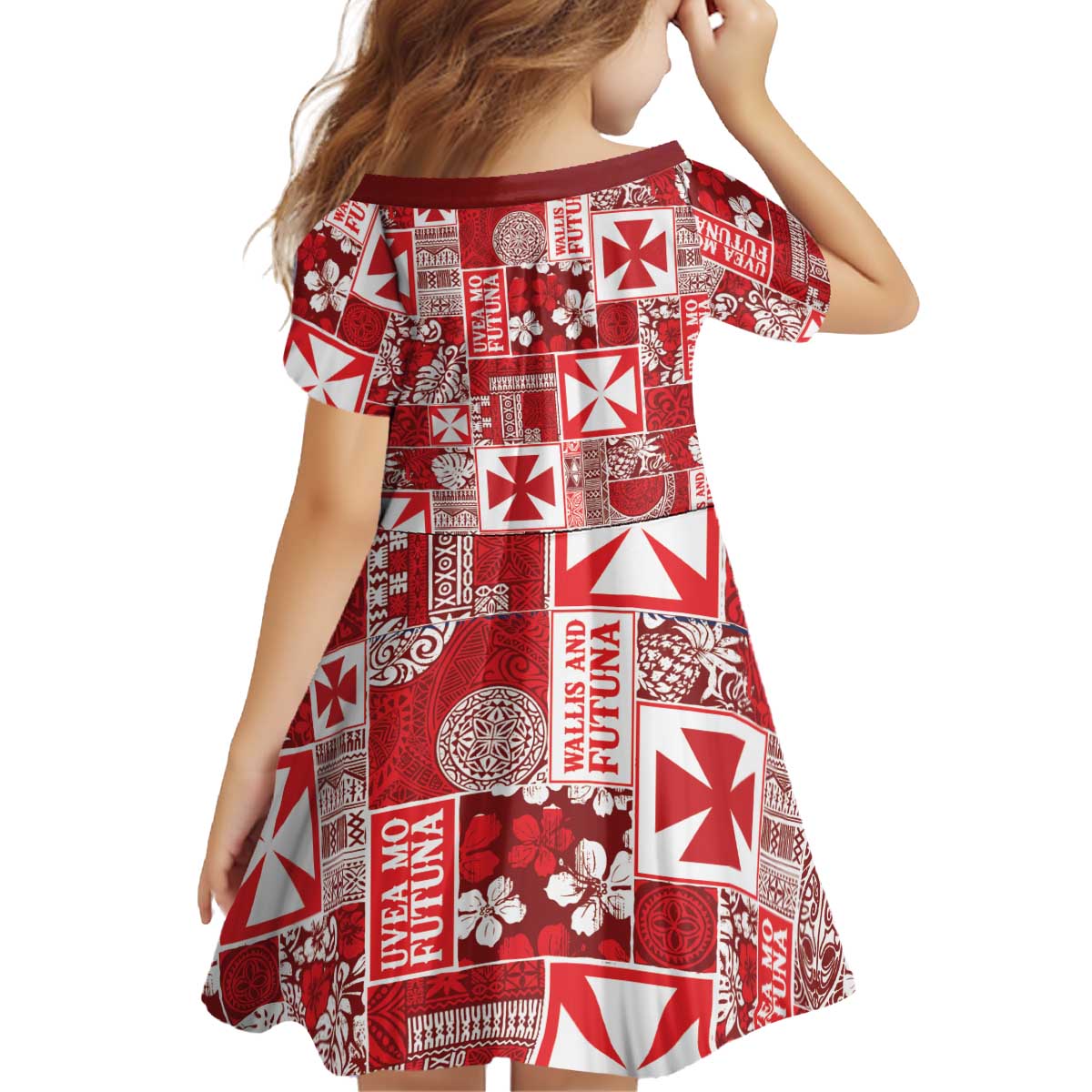 Wallis Et Futuna Kilisimasi Fiefia Kid Short Sleeve Dress Pacific Patchwork Xmas Vibes - Polynesian Pride