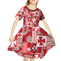 Wallis Et Futuna Kilisimasi Fiefia Kid Short Sleeve Dress Pacific Patchwork Xmas Vibes - Polynesian Pride
