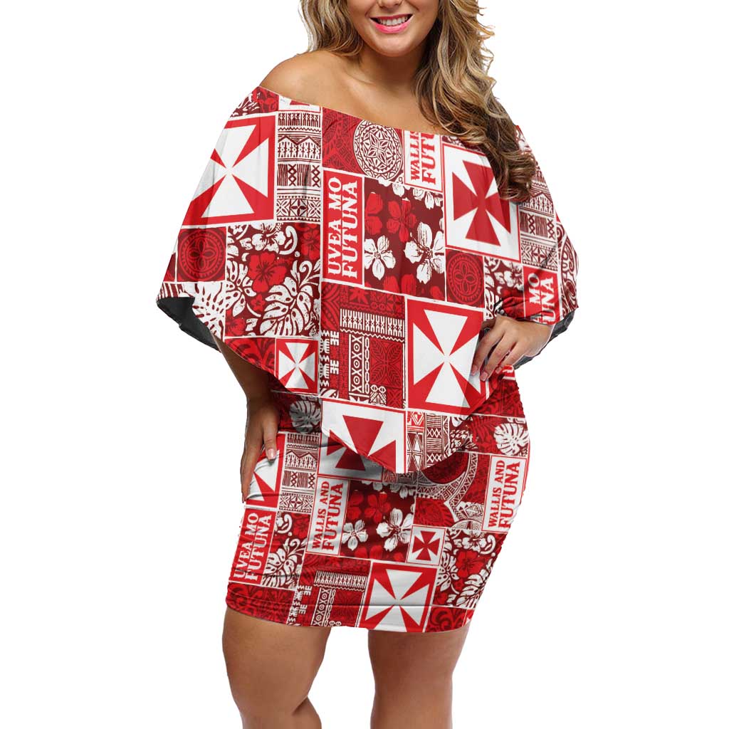 Wallis Et Futuna Kilisimasi Fiefia Off Shoulder Short Dress Pacific Patchwork Xmas Vibes - Polynesian Pride
