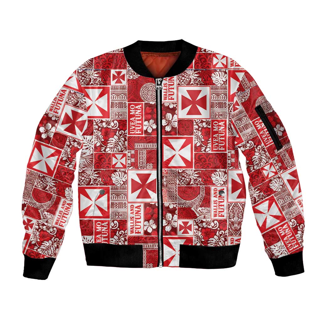 Wallis Et Futuna Kilisimasi Fiefia Sleeve Zip Bomber Jacket Pacific Patchwork Xmas Vibes LT9 Unisex Red - Polynesian Pride
