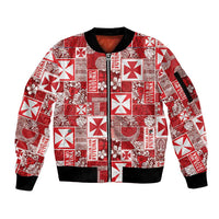 Wallis Et Futuna Kilisimasi Fiefia Sleeve Zip Bomber Jacket Pacific Patchwork Xmas Vibes LT9 Unisex Red - Polynesian Pride