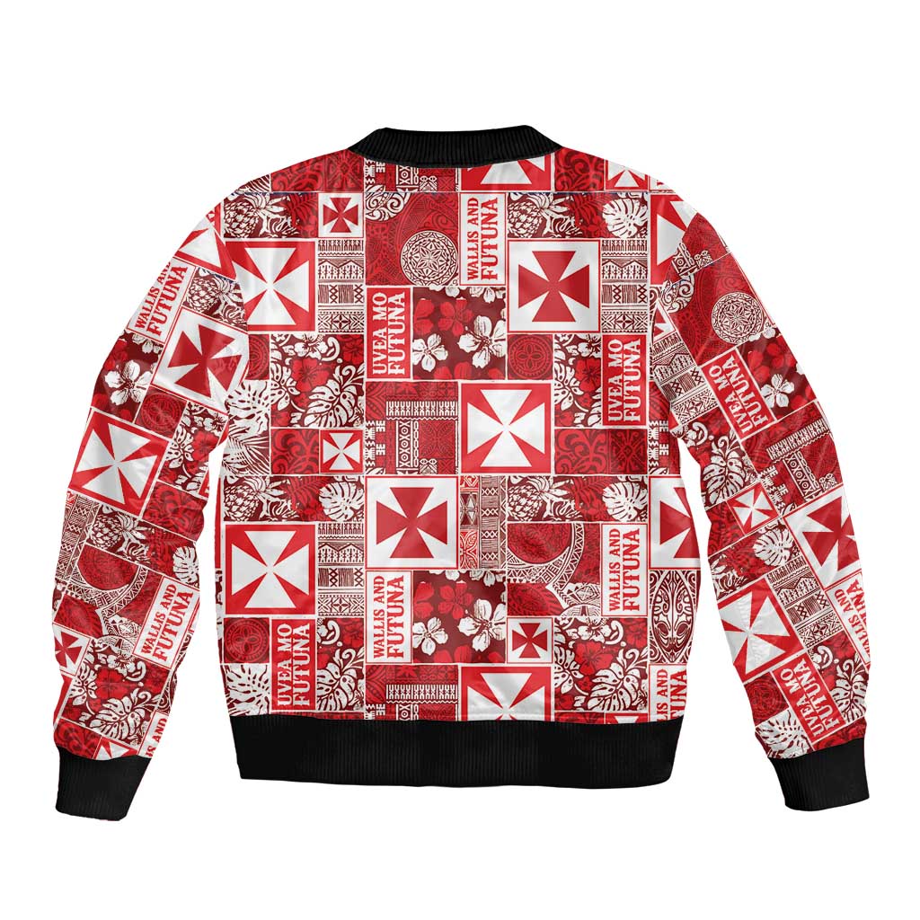 Wallis Et Futuna Kilisimasi Fiefia Sleeve Zip Bomber Jacket Pacific Patchwork Xmas Vibes LT9 - Polynesian Pride
