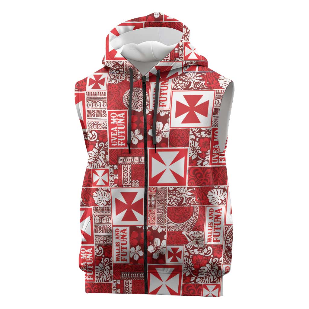 Wallis Et Futuna Kilisimasi Fiefia Sleeveless Zip Hoodie Pacific Patchwork Xmas Vibes - Polynesian Pride