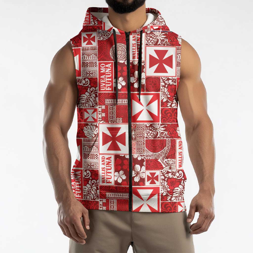 Wallis Et Futuna Kilisimasi Fiefia Sleeveless Zip Hoodie Pacific Patchwork Xmas Vibes - Polynesian Pride