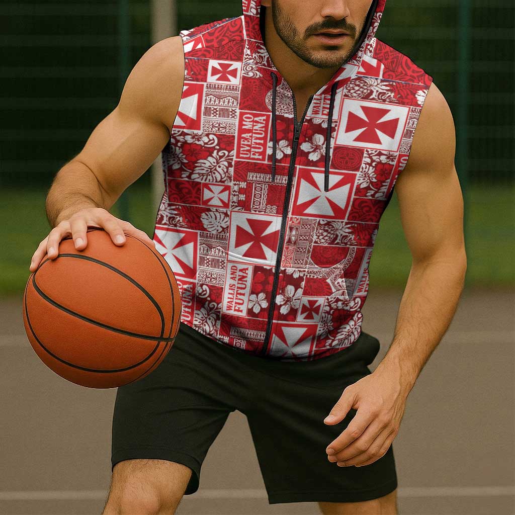 Wallis Et Futuna Kilisimasi Fiefia Sleeveless Zip Hoodie Pacific Patchwork Xmas Vibes - Polynesian Pride