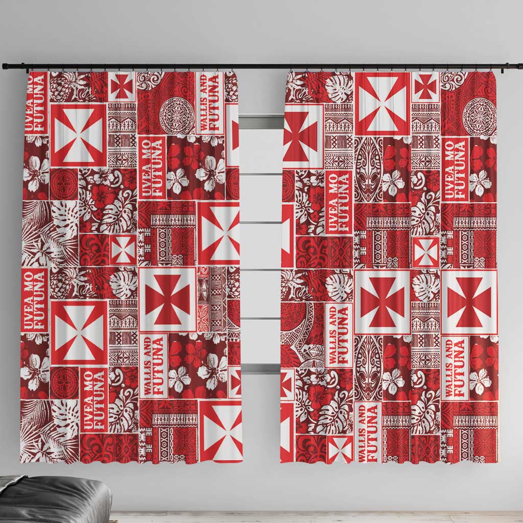 Wallis Et Futuna Kilisimasi Fiefia Window Curtain Pacific Patchwork Xmas Vibes LT9 With Hooks Red - Polynesian Pride