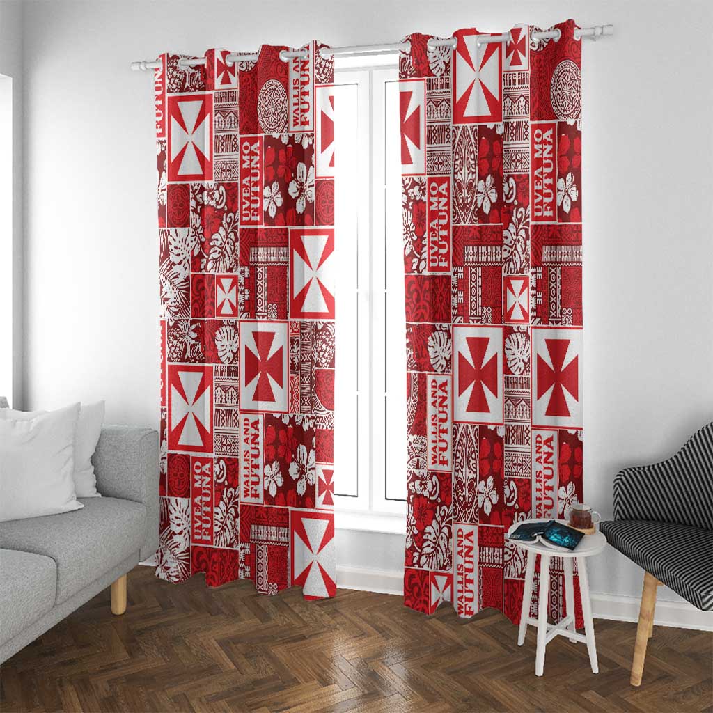 Wallis Et Futuna Kilisimasi Fiefia Window Curtain Pacific Patchwork Xmas Vibes LT9 With Grommets Red - Polynesian Pride