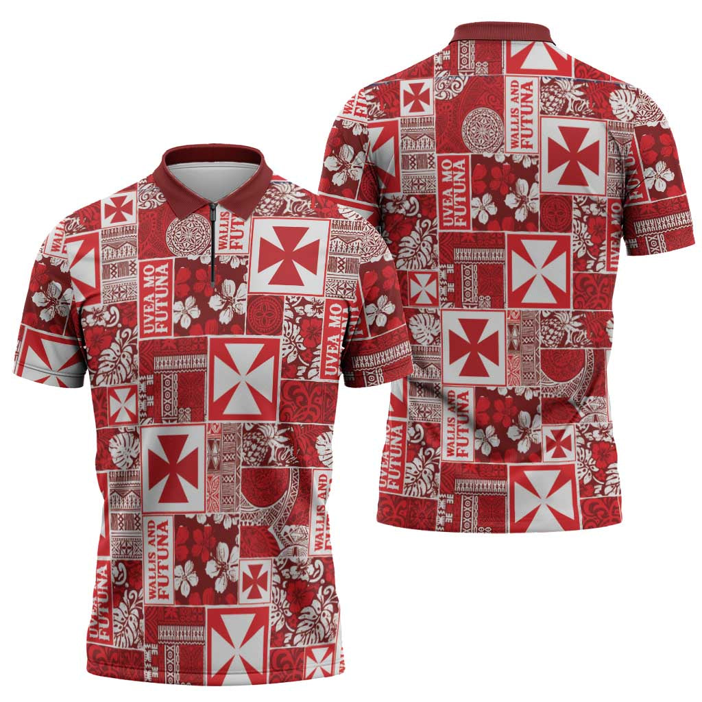 Wallis Et Futuna Kilisimasi Fiefia Zipper Polo Shirt Pacific Patchwork Xmas Vibes - Polynesian Pride