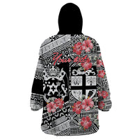 Fiji Tonga Coat of Arms Personalised Wearable Blanket Hoodie - Masi Tapa and Tongan Ngatu Together LT9 - Polynesian Pride