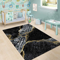 Polynesian Tribal Tattoo Area Rug Dark Marble Pattern