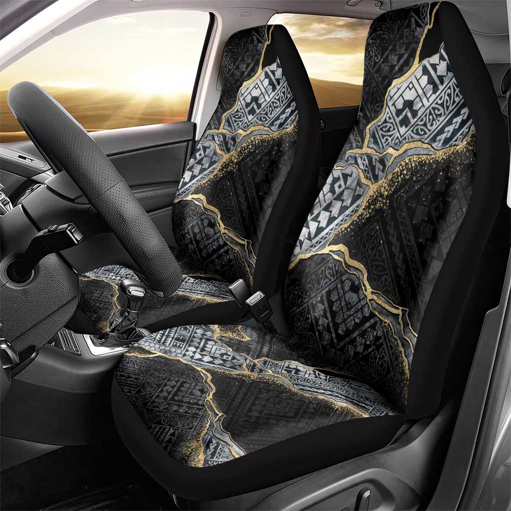 Polynesian Tribal Tattoo Car Seat Cover Dark Marble Pattern