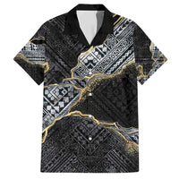 Polynesian Tribal Tattoo Family Matching Puletasi and Hawaiian Shirt Dark Marble Pattern