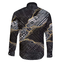Polynesian Tribal Tattoo Family Matching Summer Maxi Dress and Hawaiian Shirt Dark Marble Pattern