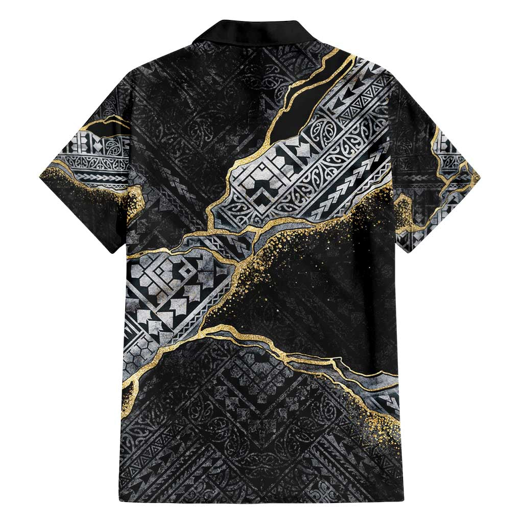 Polynesian Tribal Tattoo Family Matching Tank Maxi Dress and Hawaiian Shirt Dark Marble Pattern