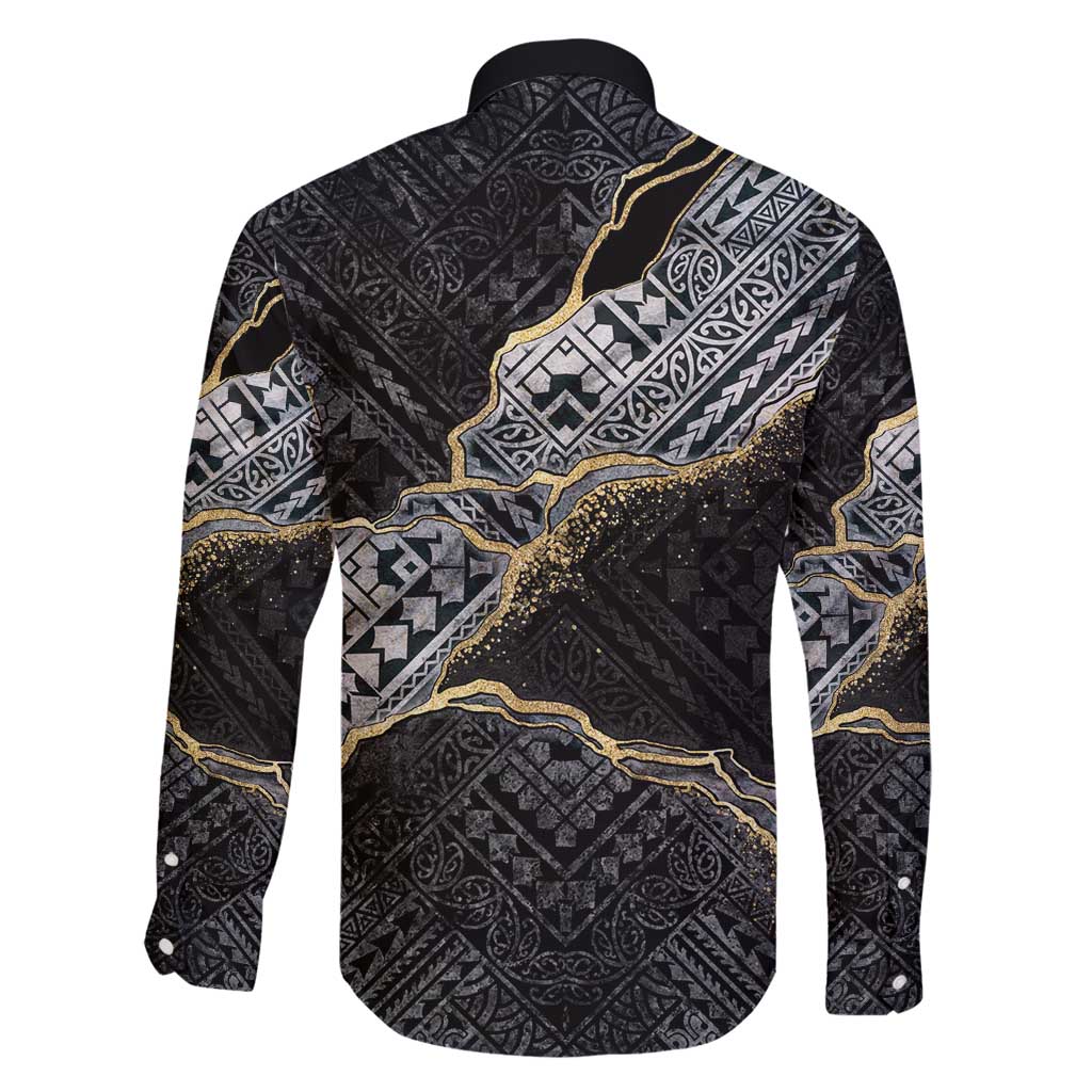 Polynesian Tribal Tattoo Family Matching Tank Maxi Dress and Hawaiian Shirt Dark Marble Pattern