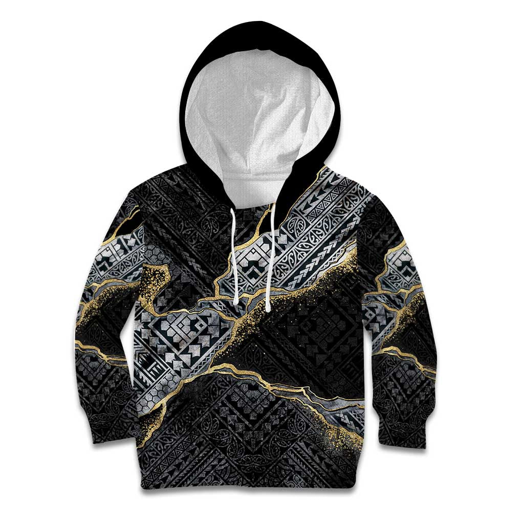 Polynesian Tribal Tattoo Kid Hoodie Dark Marble Pattern LT9 Hoodie Black - Polynesian Pride