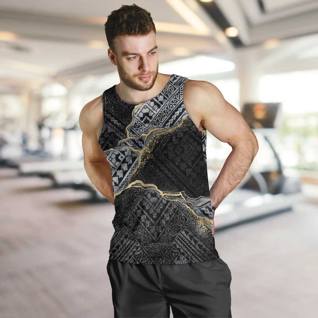 Polynesian Tribal Tattoo Men Tank Top Dark Marble Pattern