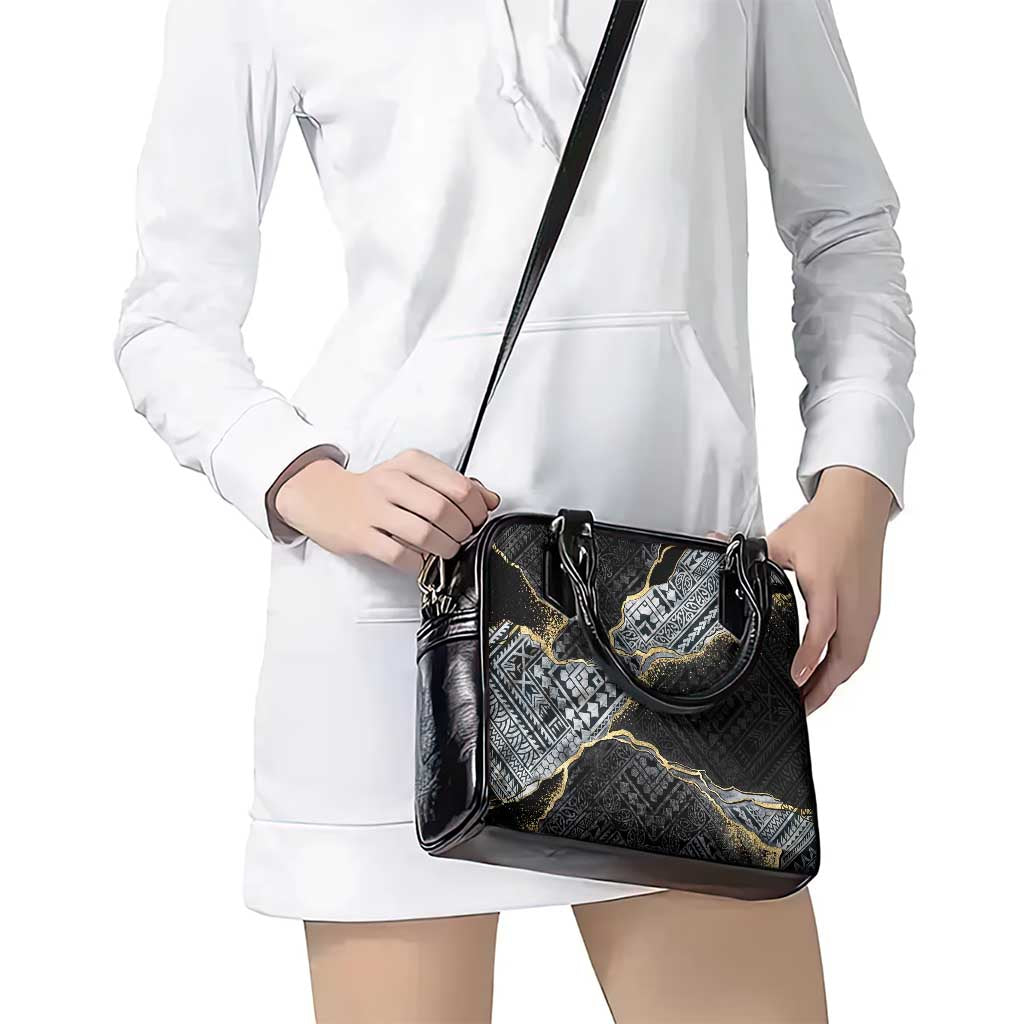 Polynesian Tribal Tattoo Shoulder Handbag Dark Marble Pattern