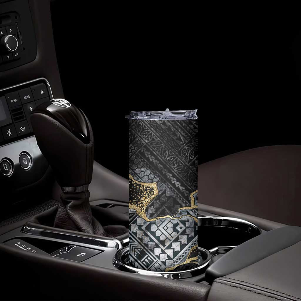 Polynesian Tribal Tattoo Skinny Tumbler Dark Marble Pattern