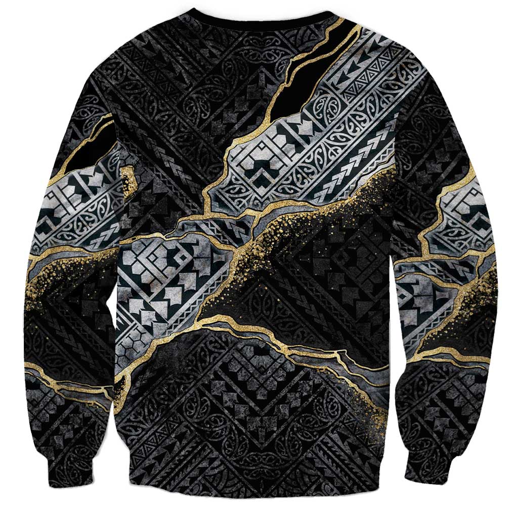 Polynesian Tribal Tattoo Sweatshirt Dark Marble Pattern