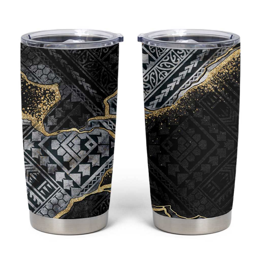 Polynesian Tribal Tattoo Tumbler Cup Dark Marble Pattern LT9 Black - Polynesian Pride