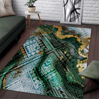 Polynesian Tribal Tattoo Area Rug Green Marble Pattern