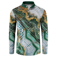 Polynesian Tribal Tattoo Button Sweatshirt Green Marble Pattern