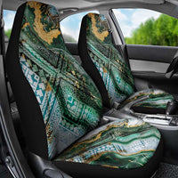 Polynesian Tribal Tattoo Car Seat Cover Green Marble Pattern